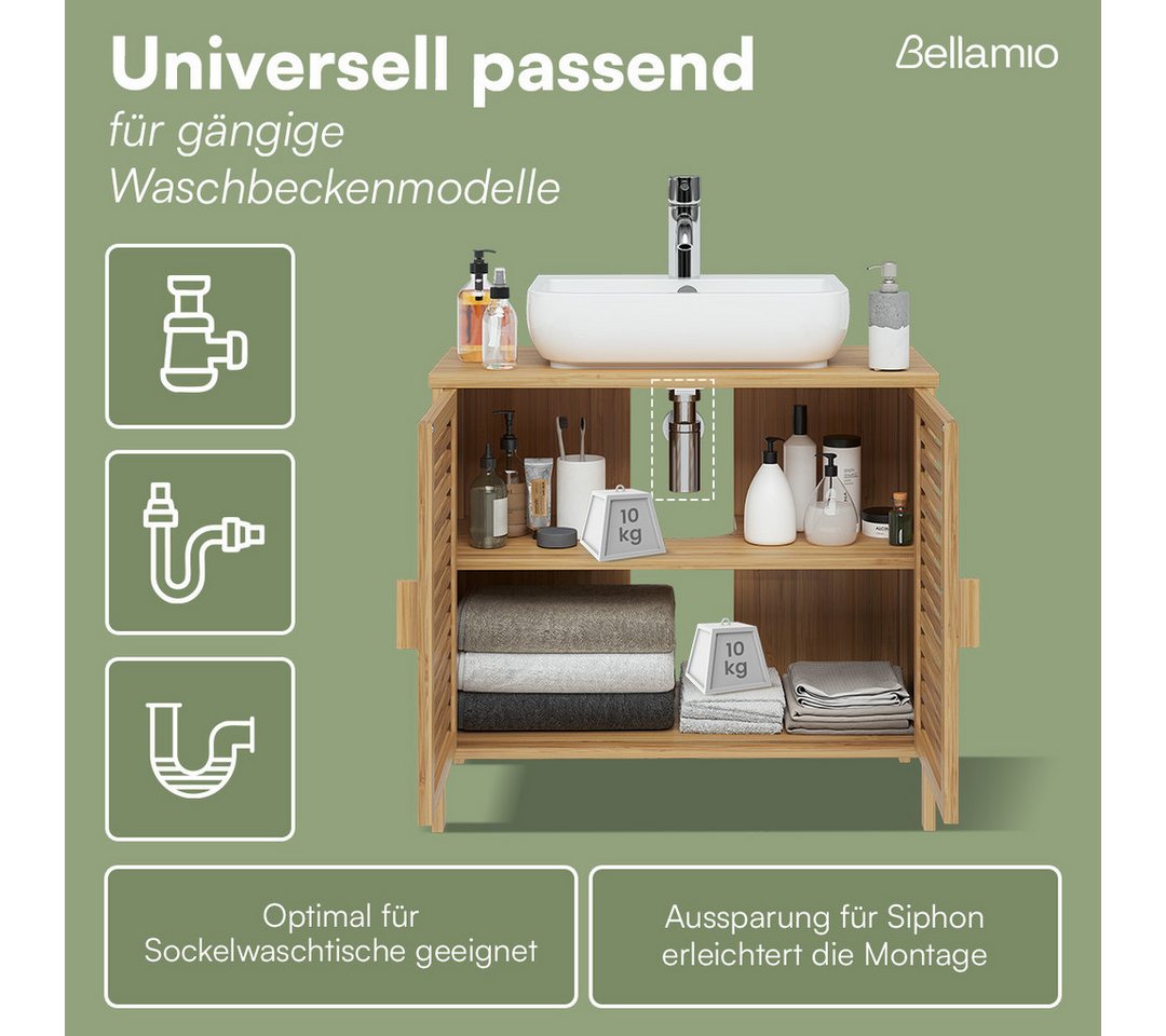 Bellamio Badmöbel-Set Newa aus Bambus, lackiert, (2er-Set, 1x Waschbeckenunterschrank, 1x Hochschrank), in verschiedenen Set-Kombinationen erhältlich – Bild 5 von 5