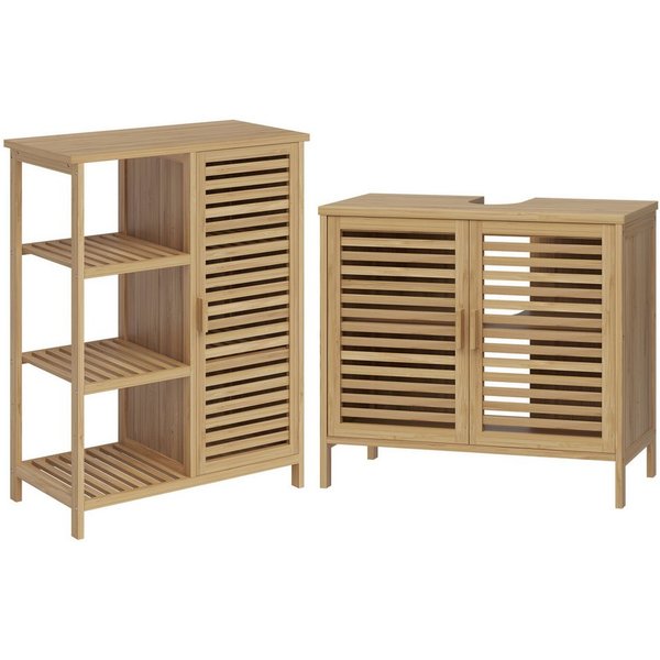 Bellamio Badmöbel-Set Newa aus Bambus, lackiert, (2er-Set, 1x Waschbeckenunterschrank, 1x Schrank mit 6 Fächern), in verschiedenen Set-Kombinationen erhältlich