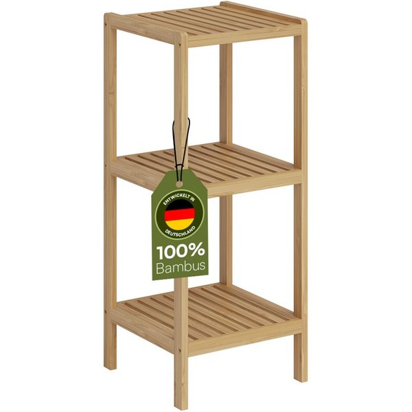 Bellamio Badregal Newa aus Bambus, Badezimmerregal mit Ablage, lackiert, 3 Ebenen, natürliches Standregal lackiert, verfügbar mit 3 oder 5 Ablageflächen