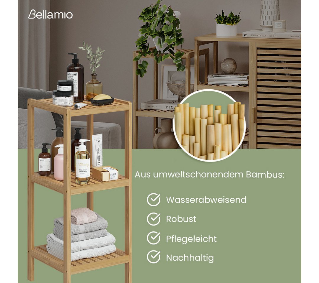 Bellamio Badregal Newa aus Bambus, Badezimmerregal mit Ablage, lackiert, 3 Ebenen, natürliches Standregal lackiert, verfügbar mit 3 oder 5 Ablageflächen – Bild 3 von 5