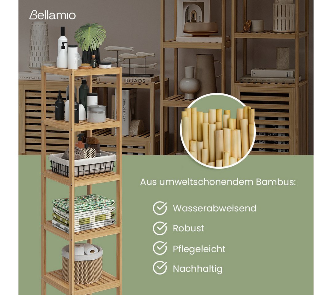 Bellamio Badregal Newa aus Bambus, Badezimmerregal mit Ablage, lackiert, 5 Ebenen, natürliches Standregal lackiert, verfügbar mit 3 oder 5 Ablageflächen – Bild 3 von 5