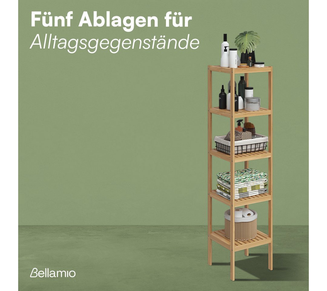 Bellamio Badregal Newa aus Bambus, Badezimmerregal mit Ablage, lackiert, 5 Ebenen, natürliches Standregal lackiert, verfügbar mit 3 oder 5 Ablageflächen – Bild 5 von 5