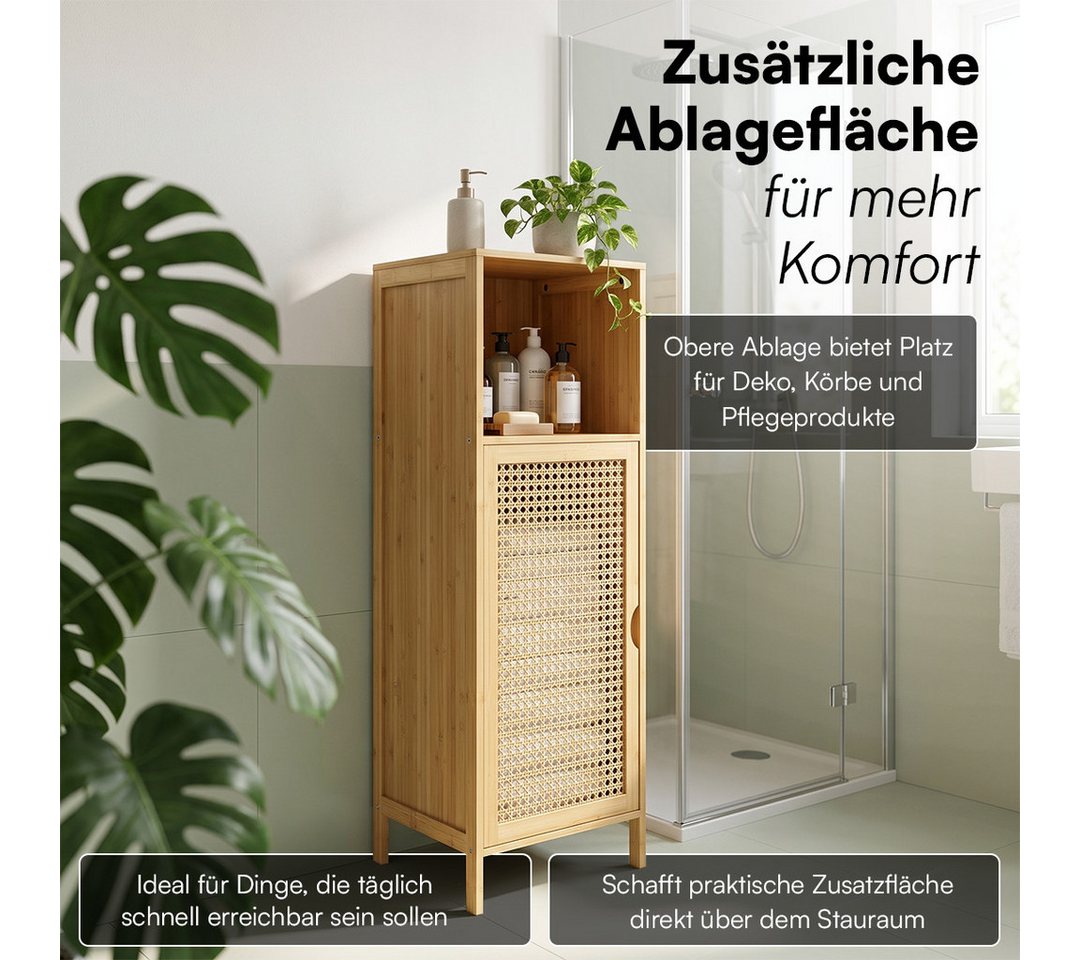 Bellamio Badregal Raba, Badschrank aus Bambus & Rattan, 36×33×98 cm, Midi Schrank mit 2 Fächern & 1 Tür, robst und langlebig – Bild 4 von 5