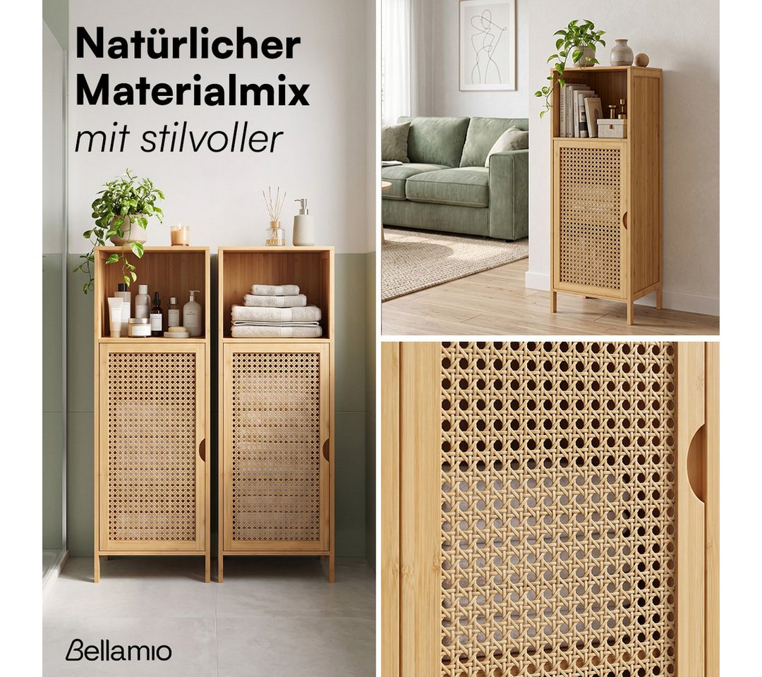 Bellamio Badregal Raba, Badschrank aus Bambus & Rattan, 36×33×98 cm, Midi Schrank mit 2 Fächern & 1 Tür, robst und langlebig – Bild 5 von 5