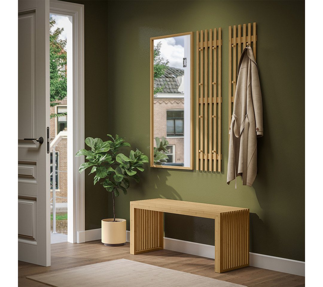 Bellamio Garderobenpaneel Sava, Wandpaneel für Flur, 8 Kleiderhaken (2 St., 2er-Set), Flurgarderobe aus Bambus, 110x25 cm – Bild 2 von 5