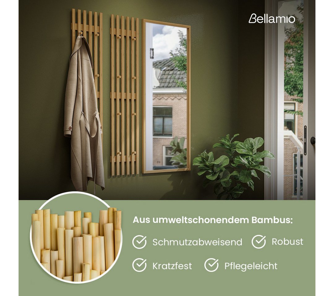Bellamio Garderobenpaneel Sava, Wandpaneel für Flur, 8 Kleiderhaken (2 St., 2er-Set), Flurgarderobe aus Bambus, 110x25 cm – Bild 3 von 5