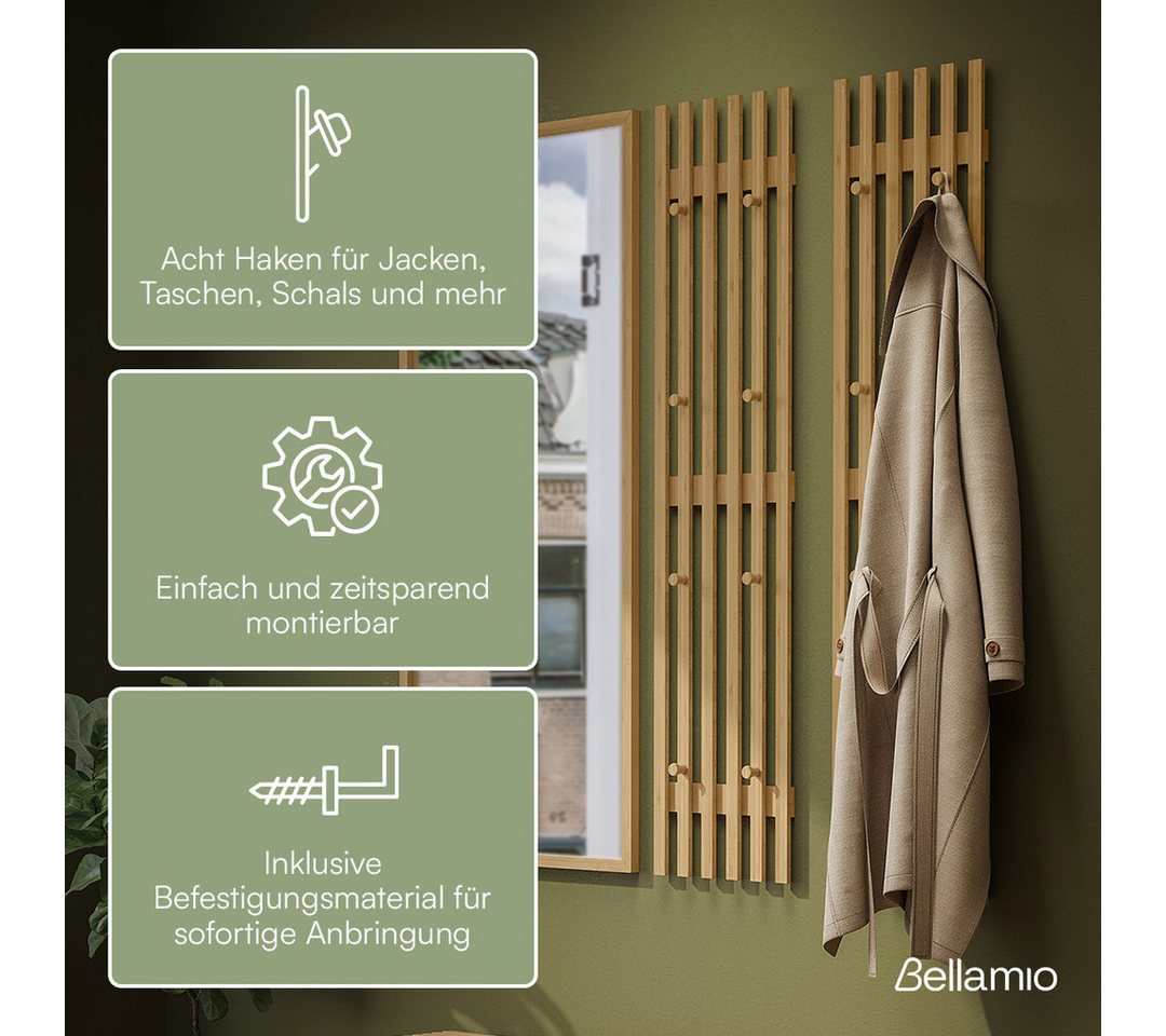 Bellamio Garderobenpaneel Sava, Wandpaneel für Flur, 8 Kleiderhaken (1 St), Flurgarderobe aus Bambus, 110x25 cm – Bild 4 von 5