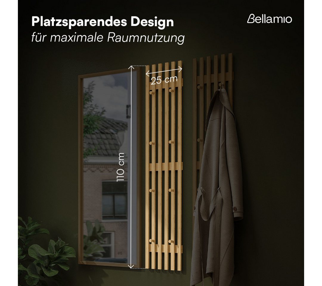 Bellamio Garderobenpaneel Sava, Wandpaneel für Flur, 8 Kleiderhaken (1 St), Flurgarderobe aus Bambus, 110x25 cm – Bild 5 von 5
