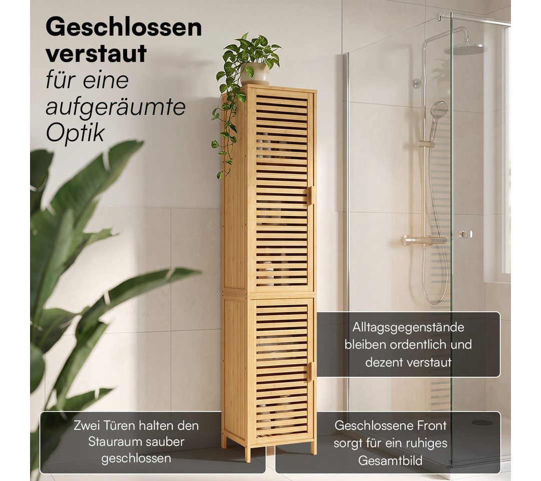 Bellamio Hochschrank Newa aus Bambus, Badezimmerschrank mit Ablage, lackiert (5 Fächer) Badezimmerschrank 165×33×33cm, verfügbar in verschiedenen Ausführungen – Bild 4 von 5