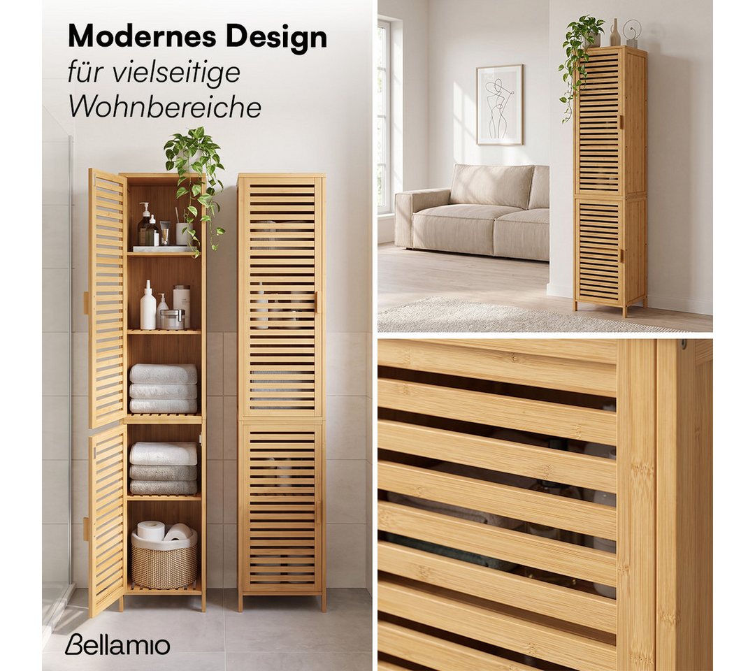 Bellamio Hochschrank Newa aus Bambus, Badezimmerschrank mit Ablage, lackiert (5 Fächer) Badezimmerschrank 165×33×33cm, verfügbar in verschiedenen Ausführungen – Bild 5 von 5
