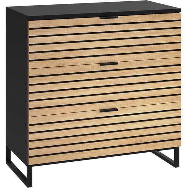 Bellamio Kommode Luvua in schwarz/Eichenoptik (mit Schubladen), Sideboard 80cm lang mit Holzoptik-Front