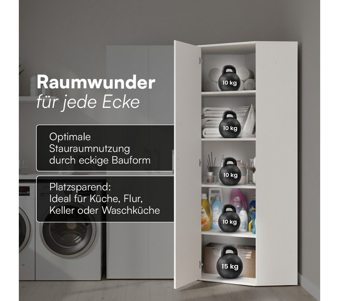 Bellamio Mehrzweckschrank Apol, Hochschrank aus Holz, Aufbewahrungsschrank (Weiß) Eckschrank mit 1 Tür & 5 großen Fächern, robust & kratzfest – Bild 4 von 5