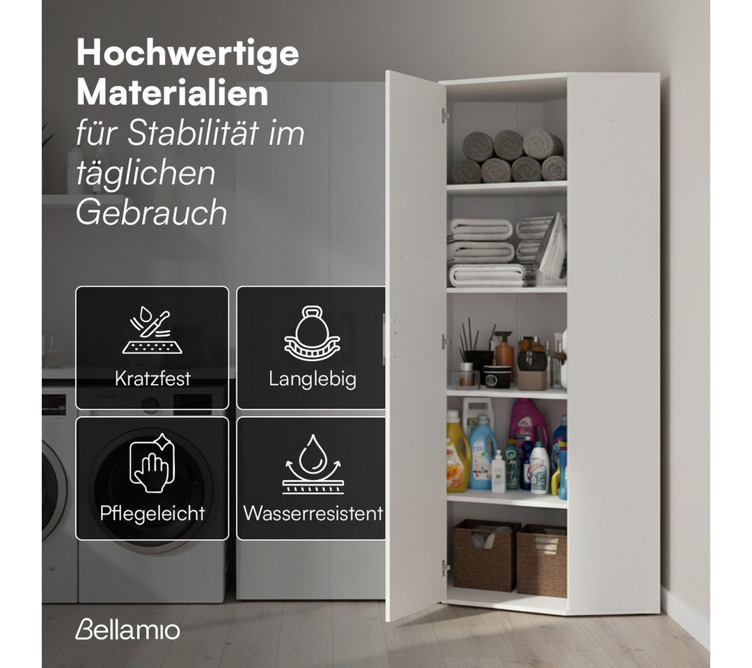 Bellamio Mehrzweckschrank Apol, Hochschrank aus Holz, Aufbewahrungsschrank (Weiß) Eckschrank mit 1 Tür & 5 großen Fächern, robust & kratzfest – Bild 5 von 5