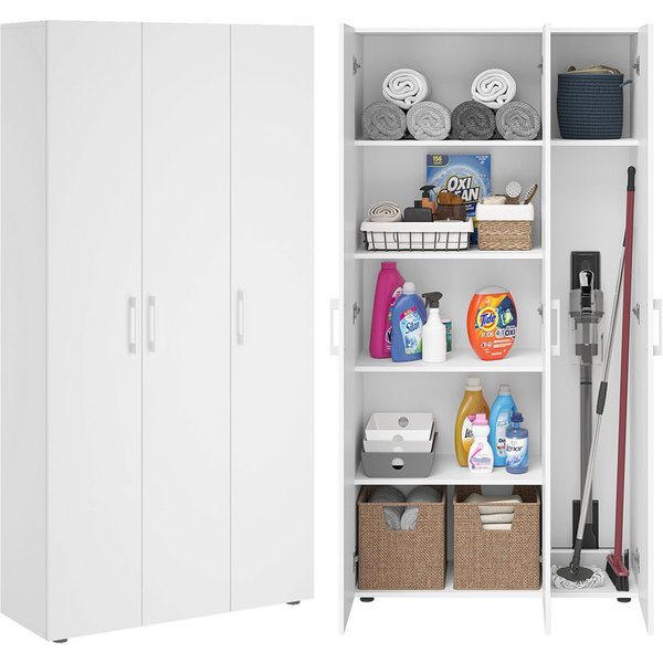 Bellamio Mehrzweckschrank Apol, Hochschrank aus Holz, Aufbewahrungsschrank (Weiß) Akten- und Besenschrank mit 7 Fächern, inkl. Staubsaugerfach