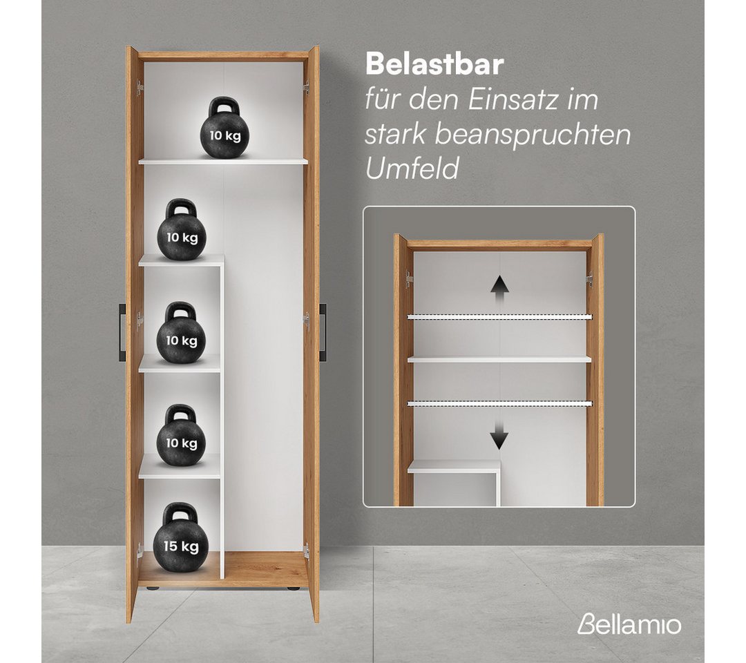 Bellamio Mehrzweckschrank Apol, Hochschrank aus Holz, Aufbewahrungsschrank (Eichenoptik) Besenschrank mit 5 Fächern, inkl. Staubsaugerfach – Bild 4 von 5