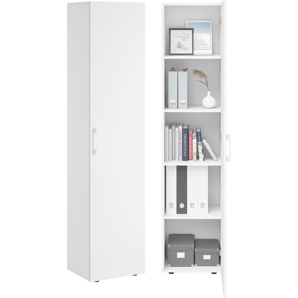 Bellamio Mehrzweckschrank Apol, Hochschrank aus Holz, Aufbewahrungsschrank (Weiß) schmaler Aktenschrank mit 2 Türen & 5 Fächern, robust & kratzfest