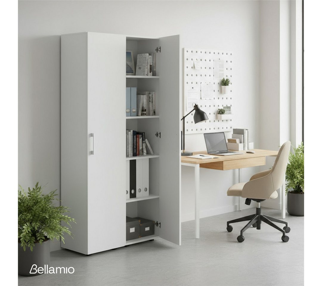 Bellamio Mehrzweckschrank Apol, Hochschrank aus Holz, Aufbewahrungsschrank (Weiß) schmaler Aktenschrank mit 2 Türen & 5 Fächern, robust & kratzfest – Bild 2 von 5
