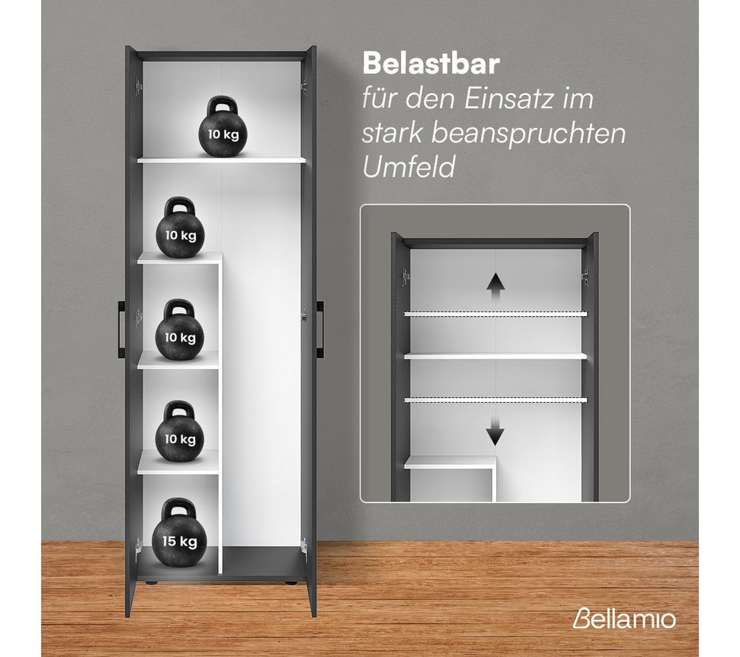 Bellamio Mehrzweckschrank Apol, Hochschrank aus Holz, Aufbewahrungsschrank (Schwarz) Besenschrank mit 5 Fächern, inkl. Staubsaugerfach, robust & kratzfest – Bild 4 von 5