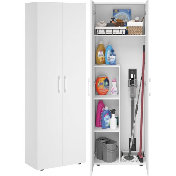 Bellamio Mehrzweckschrank Apol, Hochschrank aus Holz, Aufbewahrungsschrank (Weiß) Besenschrank mit 5 Fächern, inkl. Staubsaugerfach, robust & kratzfest