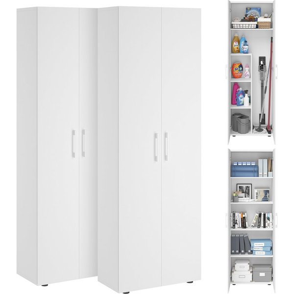 Bellamio Mehrzweckschrank-Set Apol, (Weiß, 2er-Set), Akten- und Besenschrank mit je 5 Fächern, inkl. Staubsaugerfach