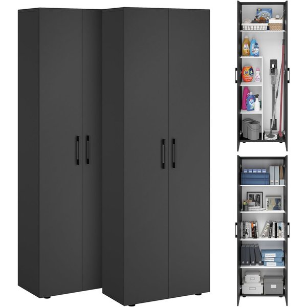 Bellamio Mehrzweckschrank-Set Apol, (Schwarz, 2er-Set), Akten- und Besenschrank mit je 5 Fächern, inkl. Staubsaugerfach