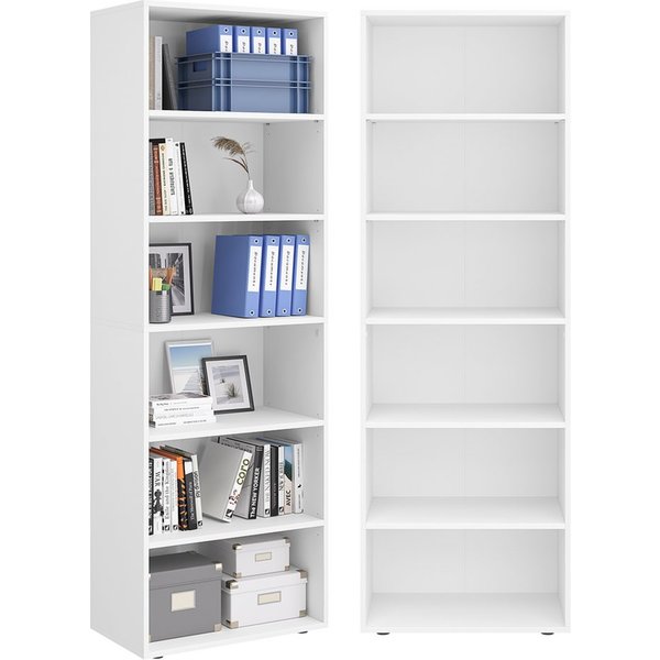 Bellamio Regal Apol Bücherregal 176 cm hoch, mit offenen Fächern & Schubladen, weiß, Holzregal mit 6 höhenverstellbaren Fächern
