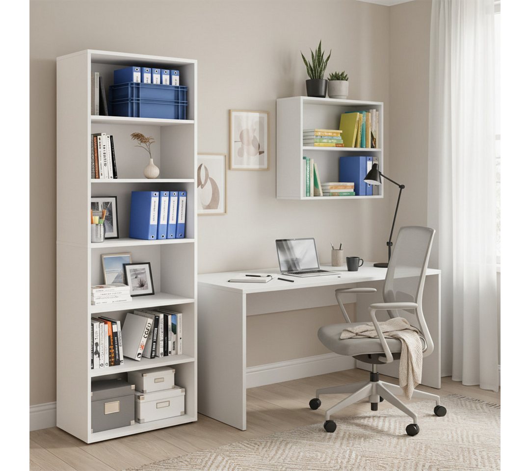 Bellamio Regal Apol Bücherregal 176 cm hoch, mit offenen Fächern & Schubladen, weiß, Holzregal mit 6 höhenverstellbaren Fächern – Bild 2 von 5