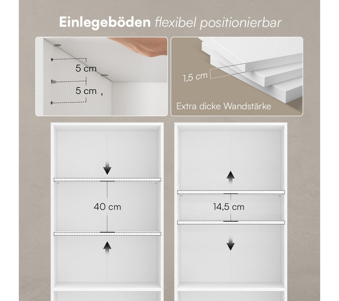 Bellamio Regal Apol Bücherregal 176 cm hoch, mit offenen Fächern & Schubladen, weiß, Holzregal mit 6 höhenverstellbaren Fächern – Bild 3 von 5