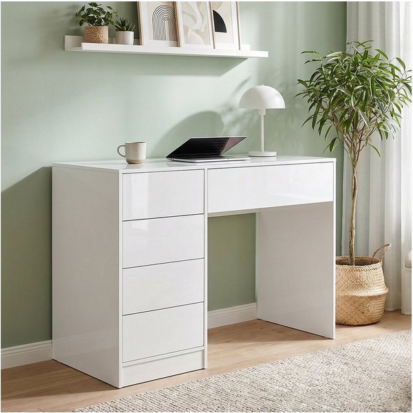Bellamio Schreibtisch Livny mit 5 Schubladen, beidseitig montierbar (Push-to-Open, weiß), 80x53x110 cm