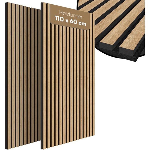 Bellamio Wandpaneel Kilwa, Akustikpaneel Holzoptik, BxL: 60x110 cm, 0,66 qm, (Eiche, 2-tlg) 3D Lamellenwand schallabsorbierend, in verschiedenen Größen verfügba