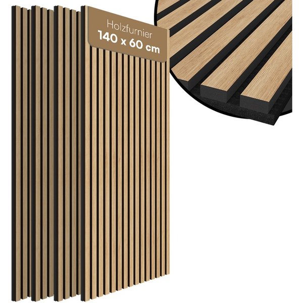 Bellamio Wandpaneel Kilwa, Akustikpaneel Holzoptik, BxL: 60x140 cm, 0,84 qm, (Eiche, 4-tlg) 3D Lamellenwand schallabsorbierend, in verschiedenen Größen verfügba