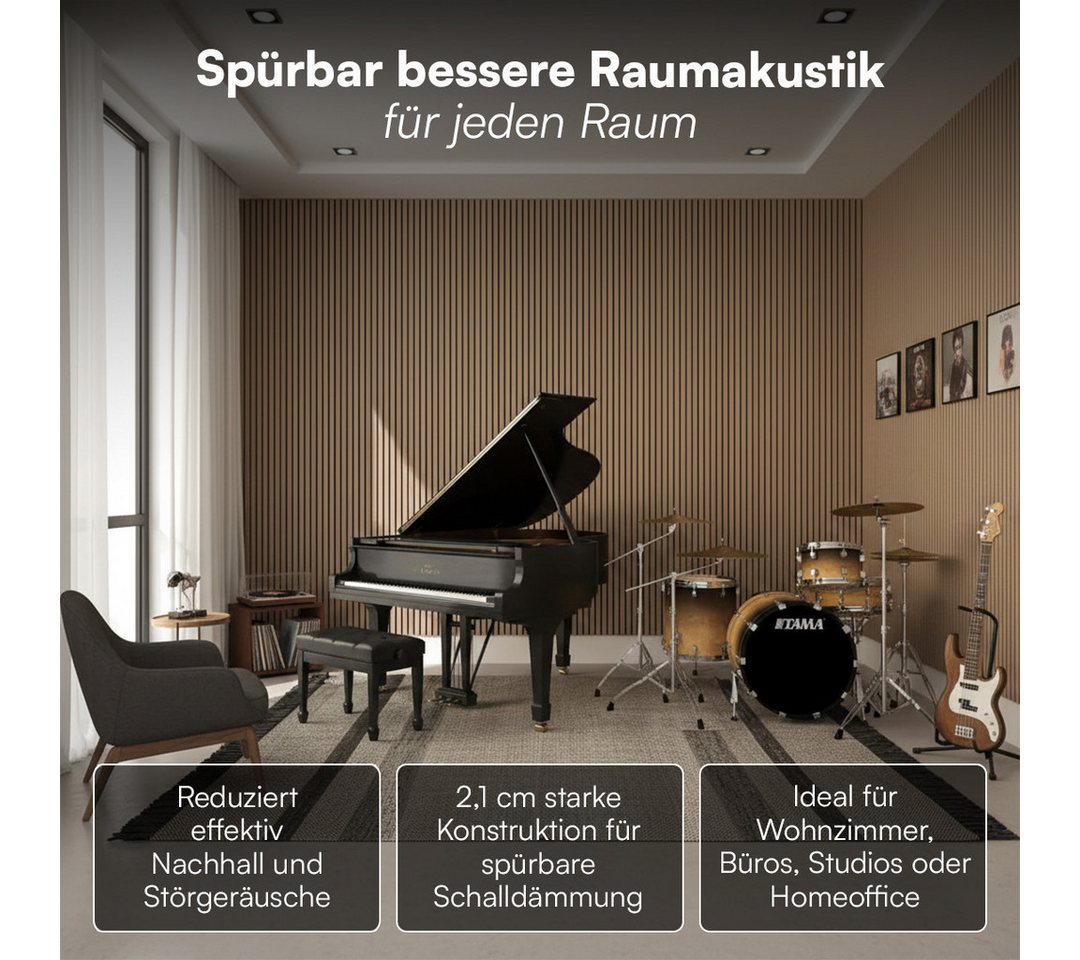 Bellamio Wandpaneel Kilwa, Akustikpaneel Holzoptik, BxL: 60x140 cm, 0,84 qm, (Eiche, 4-tlg) 3D Lamellenwand schallabsorbierend, in verschiedenen Größen verfügba – Bild 2 von 5