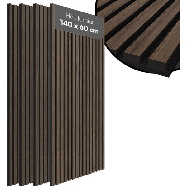 Bellamio Wandpaneel Kilwa, Akustikpaneel Holzoptik, BxL: 60x140 cm, 0,84 qm, (Walnuss, 4-tlg) 3D Lamellenwand schallabsorbierend, in verschiedenen Größen verfüg