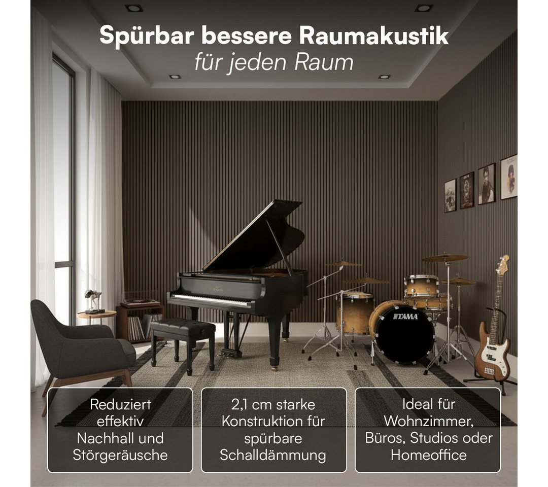 Bellamio Wandpaneel Kilwa, Akustikpaneel Holzoptik, BxL: 60x110 cm, 0,66 qm, (Walnuss, 2-tlg) 3D Lamellenwand schallabsorbierend, in verschiedenen Größen verfüg – Bild 2 von 5