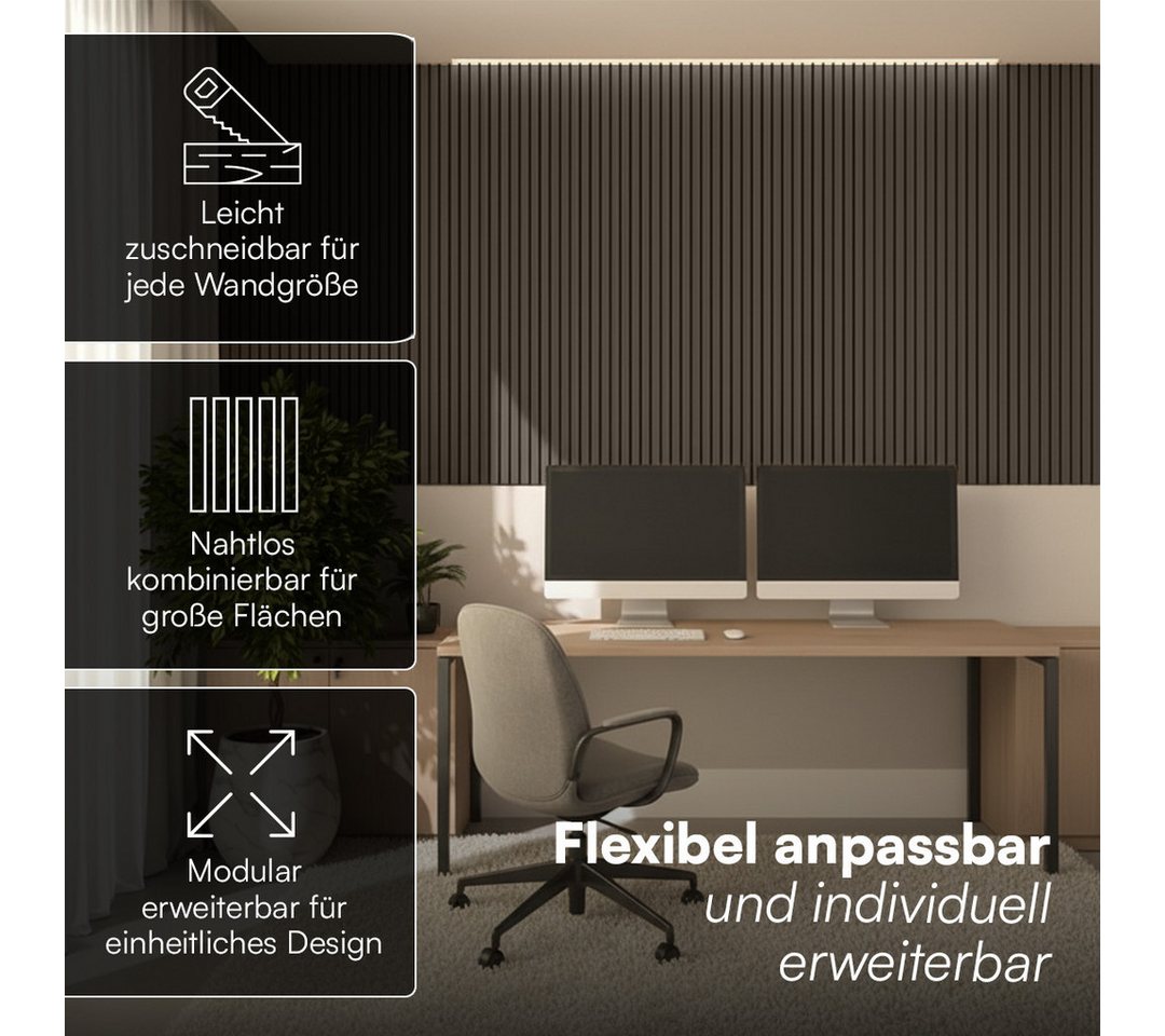 Bellamio Wandpaneel Kilwa, Akustikpaneel Holzoptik, BxL: 60x110 cm, 0,66 qm, (Walnuss, 2-tlg) 3D Lamellenwand schallabsorbierend, in verschiedenen Größen verfüg – Bild 3 von 5