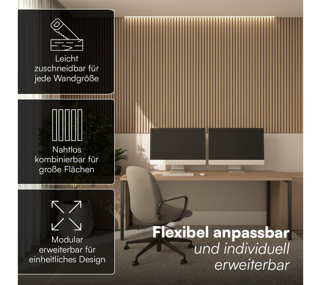 Bellamio Wandpaneel Kilwa, Akustikpaneel Holzoptik, BxL: 60x140 cm, 0,84 qm, (Eiche, 2-tlg) 3D Lamellenwand schallabsorbierend, in verschiedenen Größen verfügba – Bild 3 von 5