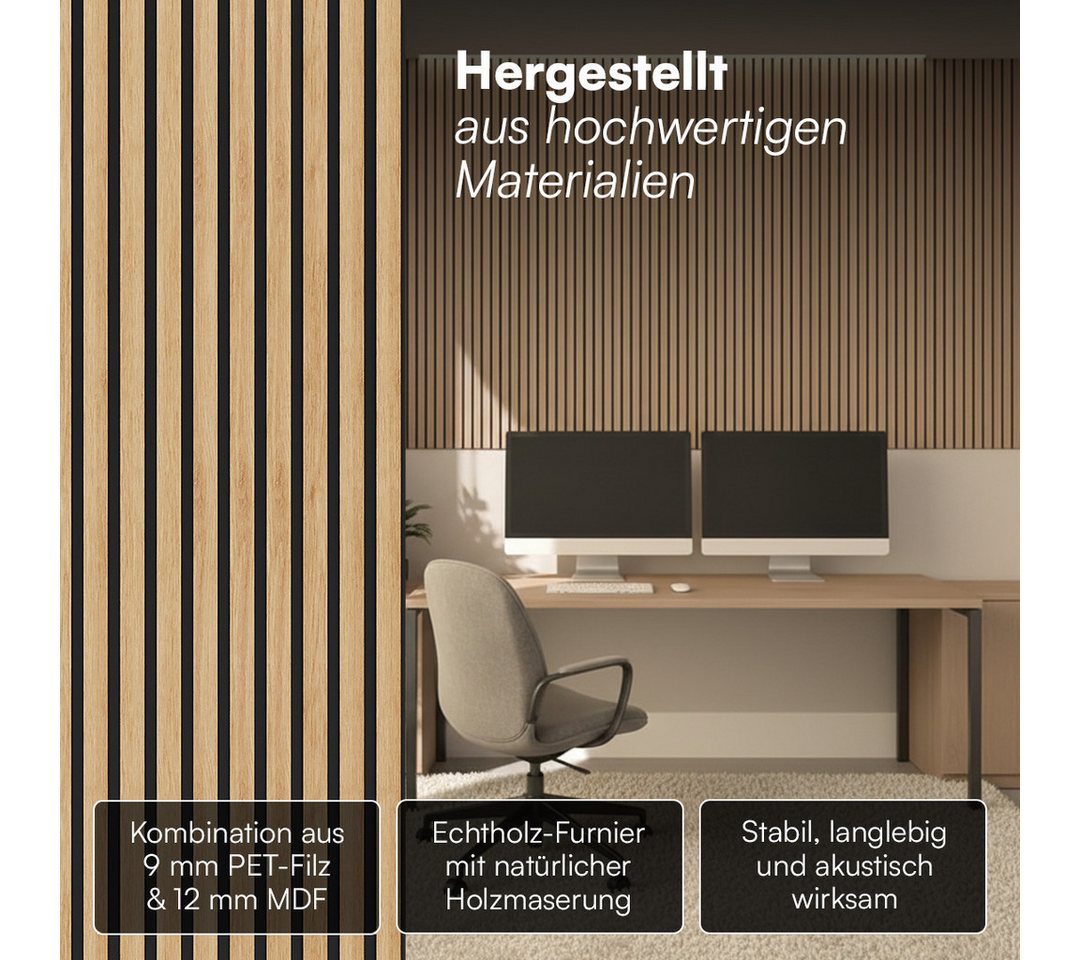 Bellamio Wandpaneel Kilwa, Akustikpaneel Holzoptik, BxL: 60x140 cm, 0,84 qm, (Eiche, 2-tlg) 3D Lamellenwand schallabsorbierend, in verschiedenen Größen verfügba – Bild 4 von 5