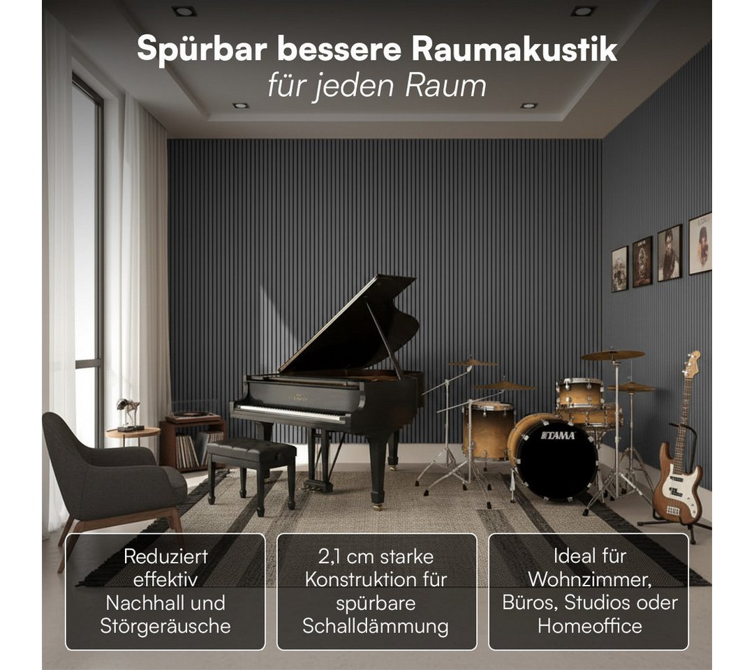 Bellamio Wandpaneel Kilwa, Akustikpaneel Holzoptik, BxL: 60x140 cm, 0,84 qm, (Dunkelgrau, 2-tlg) 3D Lamellenwand schallabsorbierend, in verschiedenen Größen ver – Bild 2 von 5