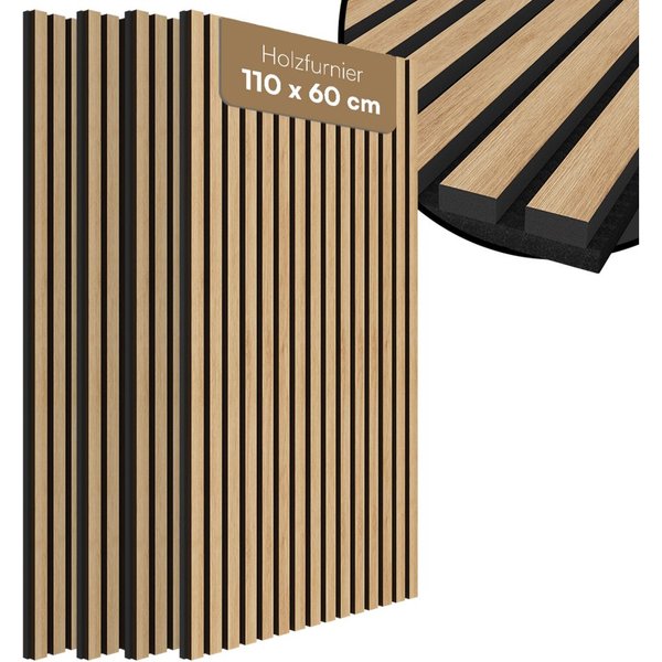 Bellamio Wandpaneel Kilwa, Akustikpaneel Holzoptik, BxL: 60x110 cm, 0,66 qm, (Eiche, 4-tlg) 3D Lamellenwand schallabsorbierend, in verschiedenen Größen verfügba