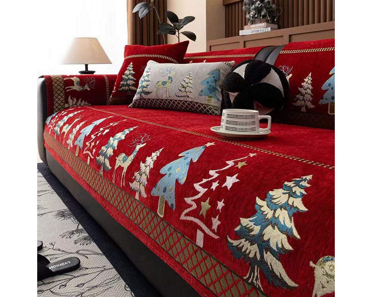 Bellaro Life Sofaschoner Weihnachts-Sofaschoner Set: Rot-Grün Muster, Hund Katze Sofaschutz – Bild 2 von 4