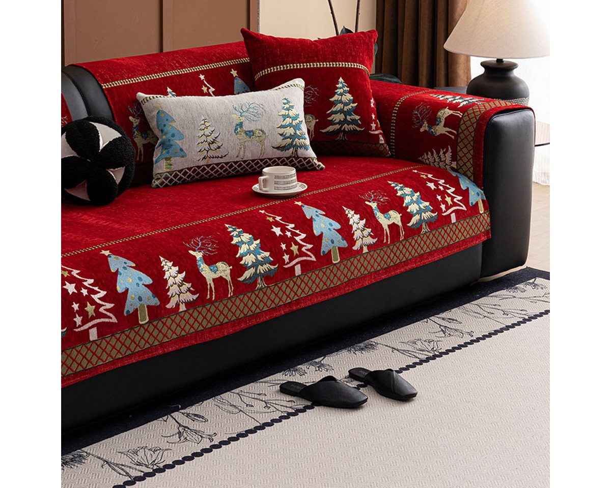 Bellaro Life Sofaschoner Weihnachts-Sofaschoner Set: Rot-Grün Muster, Hund Katze Sofaschutz – Bild 3 von 4