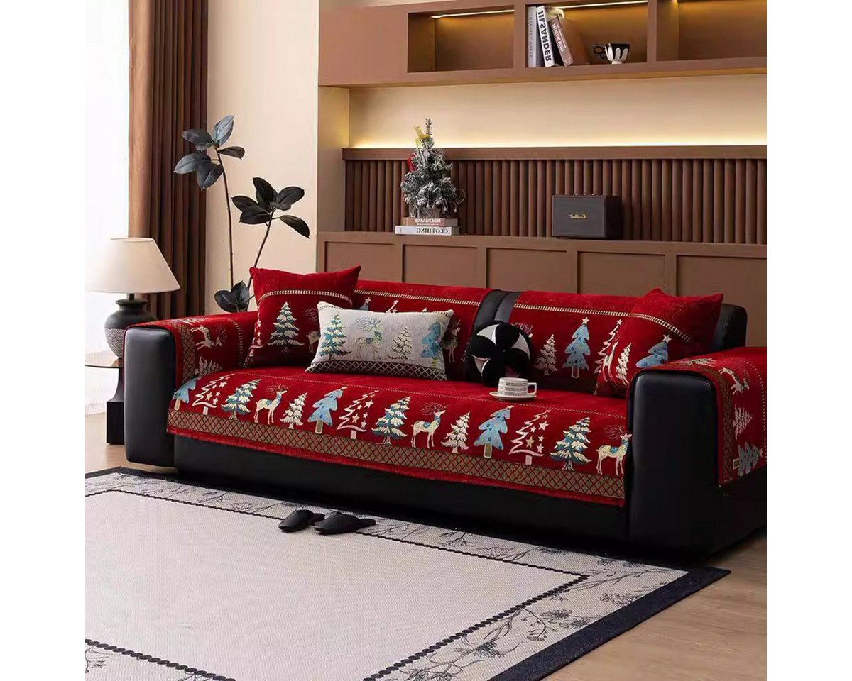 Bellaro Life Sofaschoner Weihnachts-Sofaschoner Set: Rot-Grün Muster, Hund Katze Sofaschutz – Bild 4 von 4