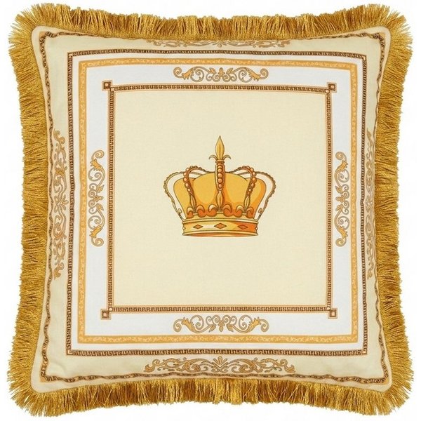 Belle Arti Dekokissen Samt/Dekokissen mit Löwen- oder Kronenmotiv, Beige/Weiß 45x45, 60x60