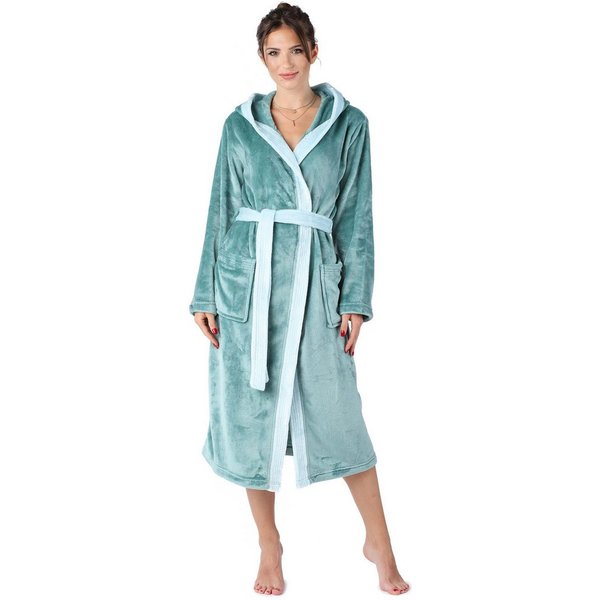 Bellivalini Bademantel Damen Bademantel lang mit Kapuze und Gürtel BLV50-168, Lang, Polyester, Seitentaschen