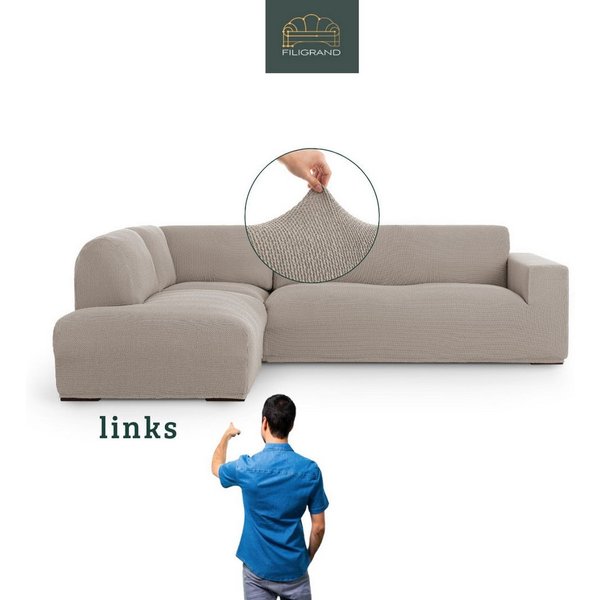 Belmarti Ecksofahusse Bezug für Ecksofa mit Halbinsel rechts/links, elastisches Material, hochwertiger und langlebiger Baumwollmix