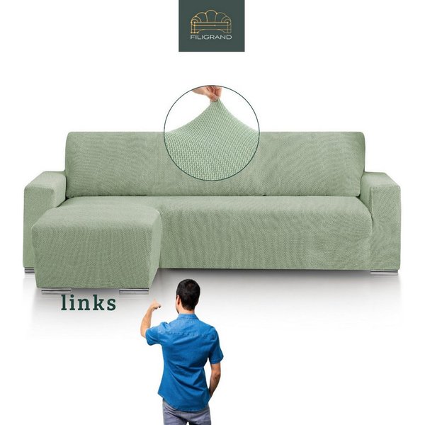 Belmarti Sofahusse 1-teiliger Sofabezug für L-Form mit Ottomane, hergestellt in Spanien, elastisches Material, hochwertiger und langlebiger Baumwollmix
