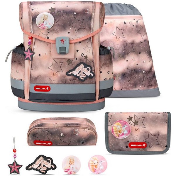 Belmil Schulranzen Classy Plus, Brustgurt,Magnetverschluss mit Patches (5-tlg., Schulranzen Set 5 tlg)