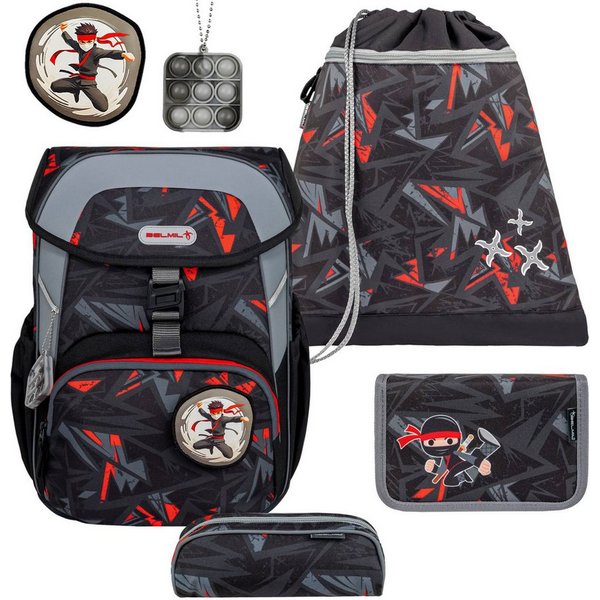 Belmil Schulranzen "Maxi" 2026 Set 1. Klasse, 22 Liter Volumen "Ninja", Ninja, 4tlg.,1. Klasse, Grundschule, Einschulung, Jungen