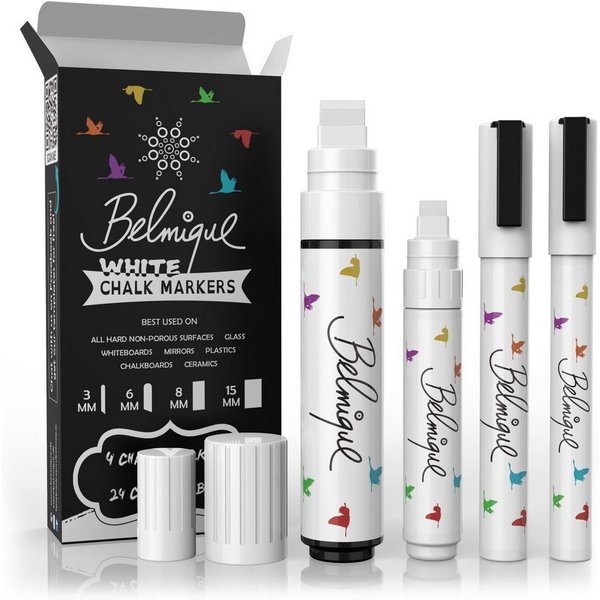 Belmique Malkreide Kreidemarker, (4-tlg), Ideal für glatte Tafel, Fenster, Blackboard, Tafelfolie