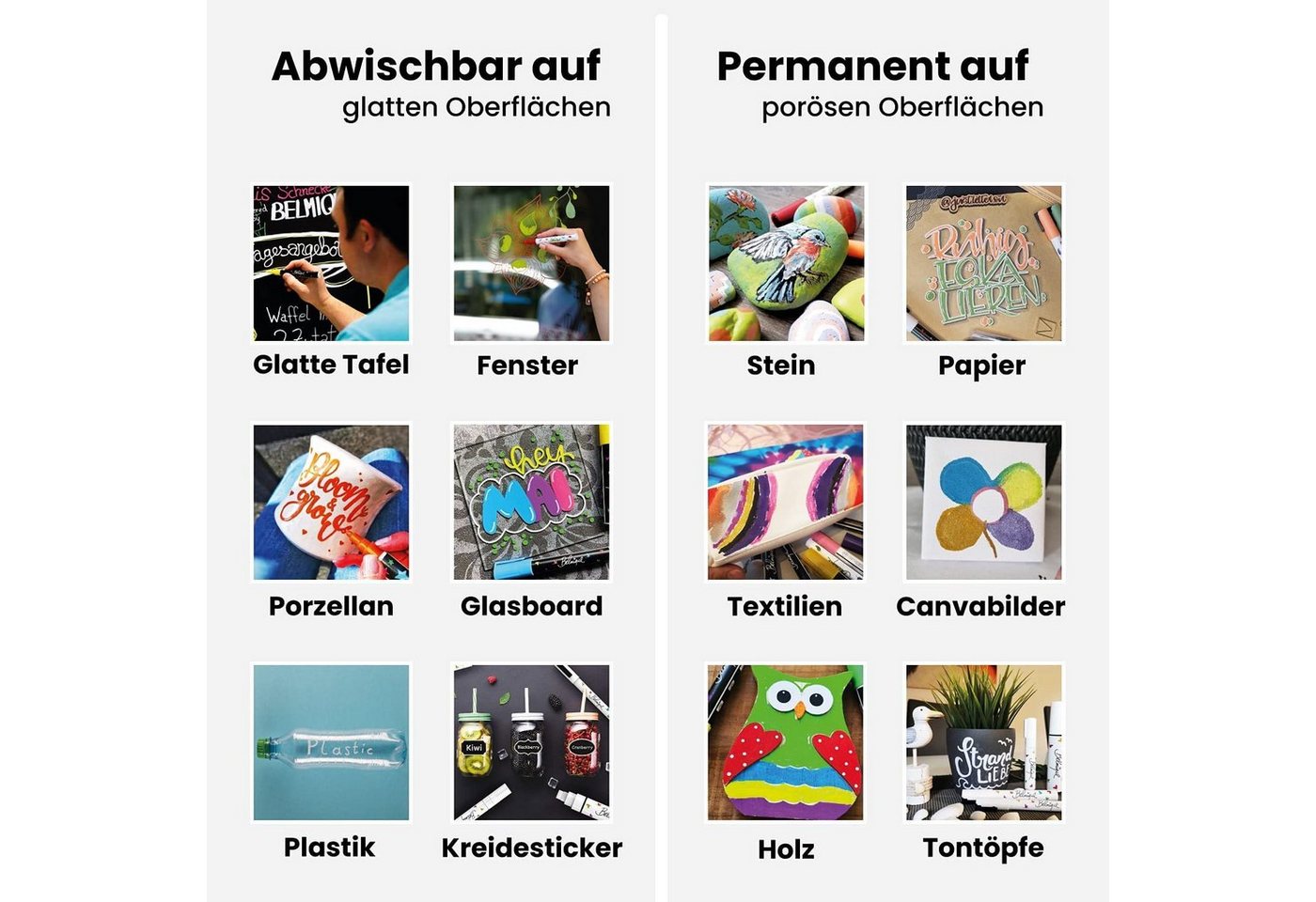 Belmique Malkreide Kreidemarker, (Set aus 8 bunte Farben, 8-tlg), Ideal für Tafel, Fenster, Whiteboard - Rund- & Schrägkeilspitze – Bild 4 von 5